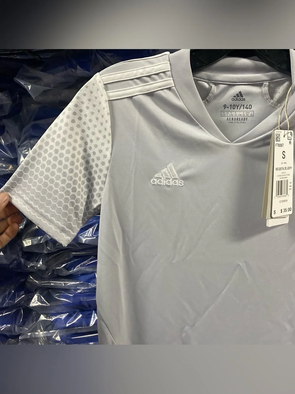 Adidas Regista 20 Soccer Jersey NWT Kids Small Light Grey/White Aeroready FT6567